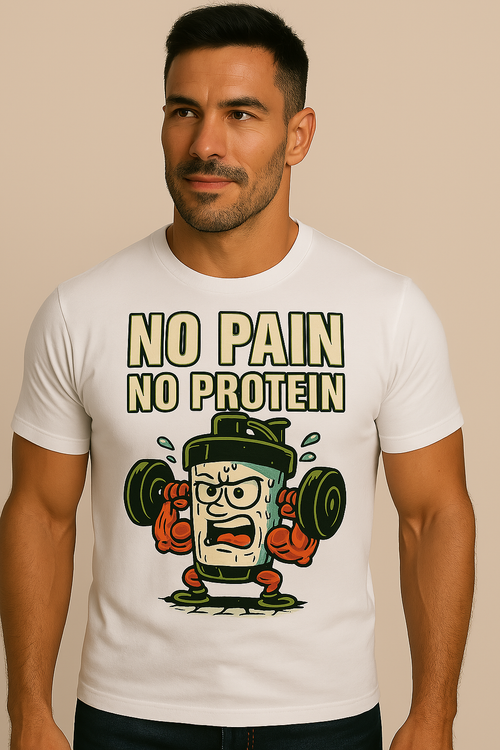 unisex Gym guy no pain, no protein cool T-shirt.