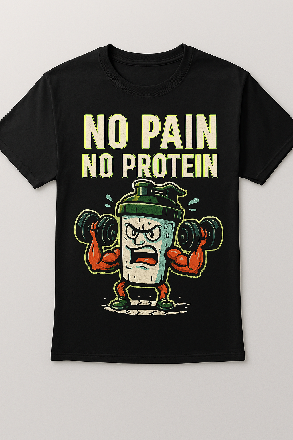 unisex Gym guy no pain, no protein cool T-shirt.