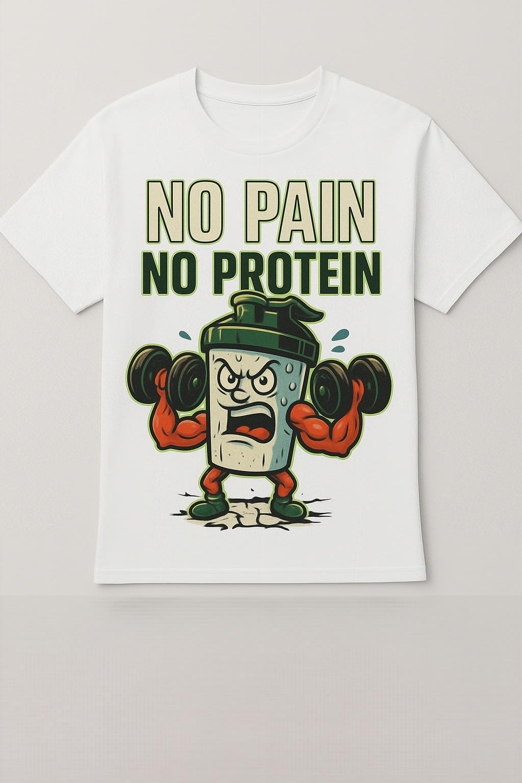unisex Gym guy no pain, no protein cool T-shirt.